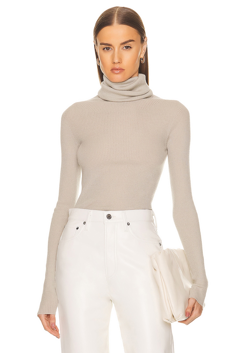 Image 1 of Rick Owens Ribbed Long Sleeve Tube Sweater in Pearl