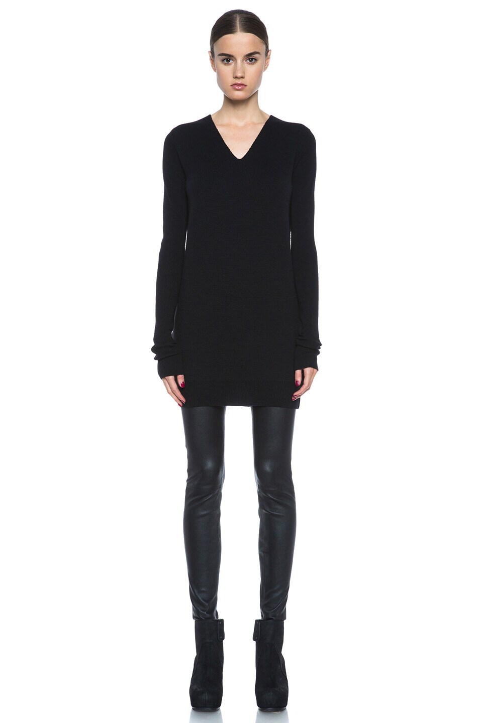 Image 1 of Rick Owens Wool Long V Neck Sweater in Black