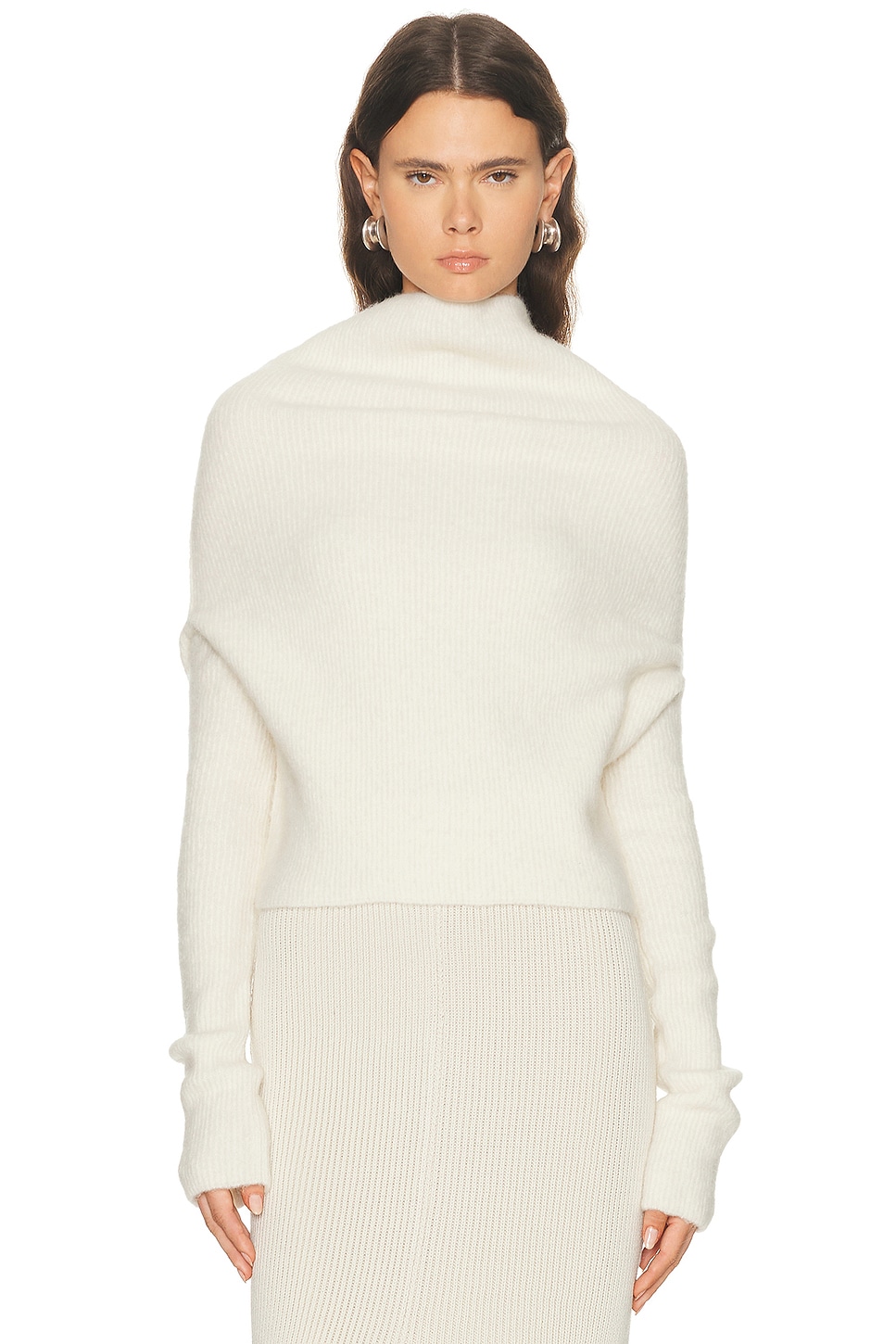 Image 1 of Rick Owens Long Sleeve Cowl Sweater in Milk