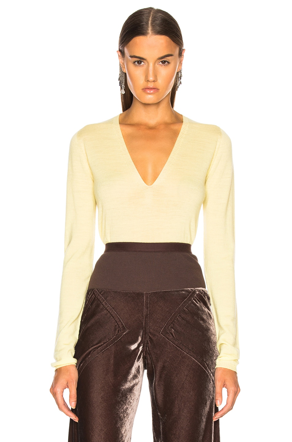Image 1 of Rick Owens Deep V Glitter Neck Sweater in Lime