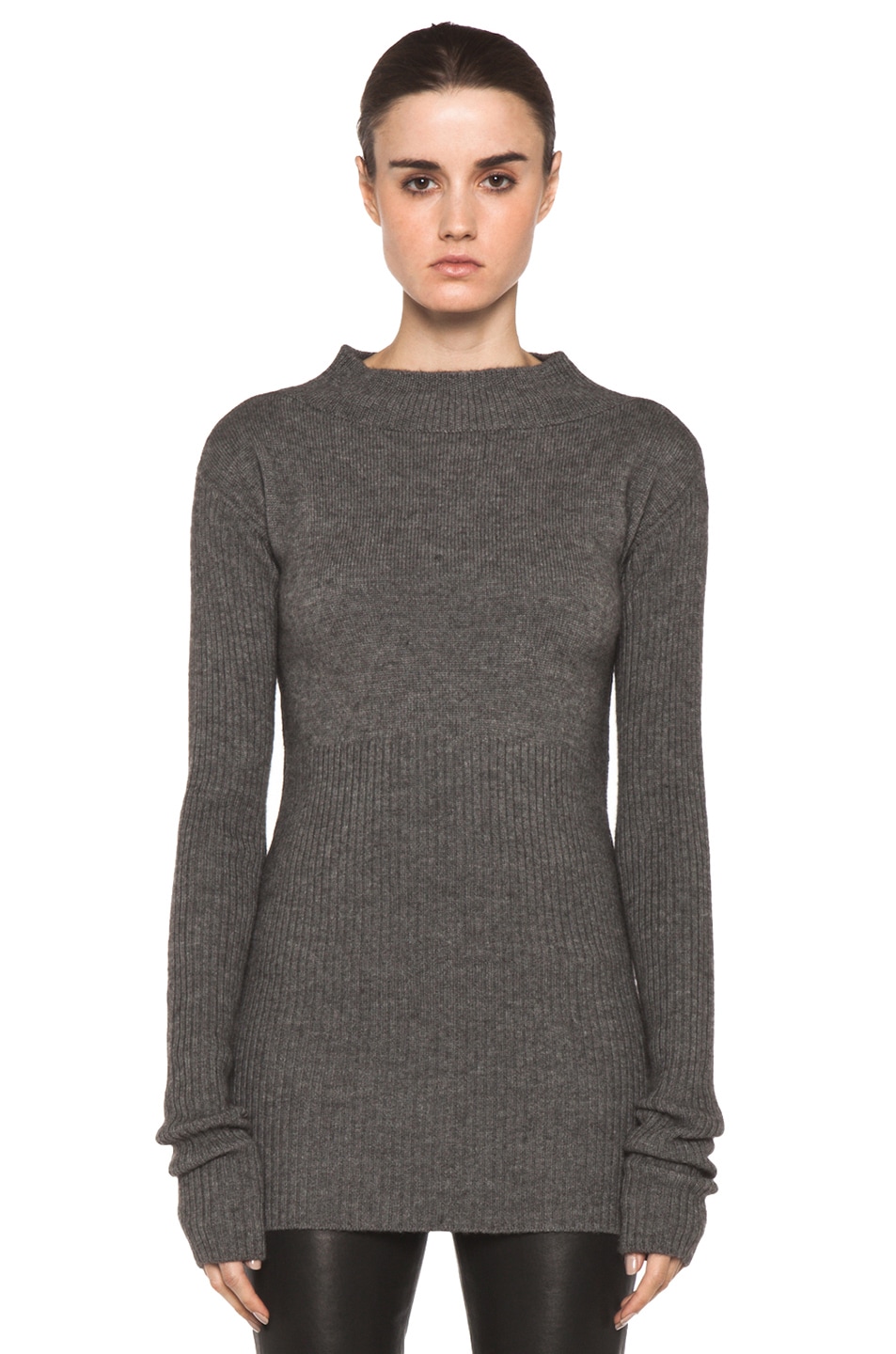 Image 1 of Rick Owens Tight Ala Long Sleeve Sweater in Light Grey