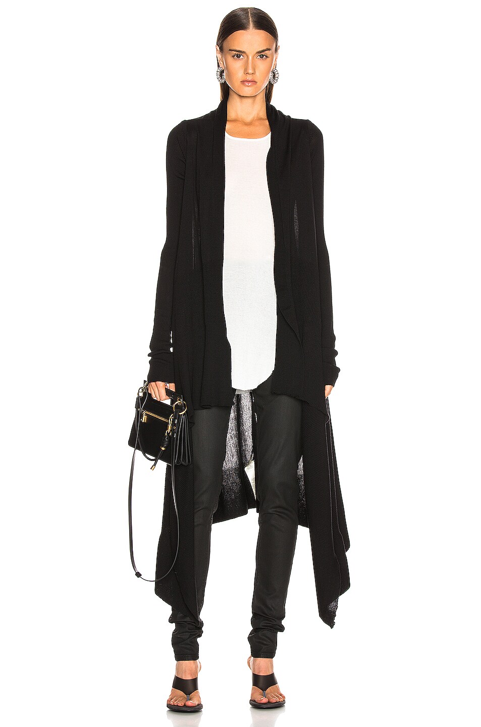 RICK OWENS RICK OWENS LONG WRAP CARDIGAN IN BLACK.,RICK-WK60