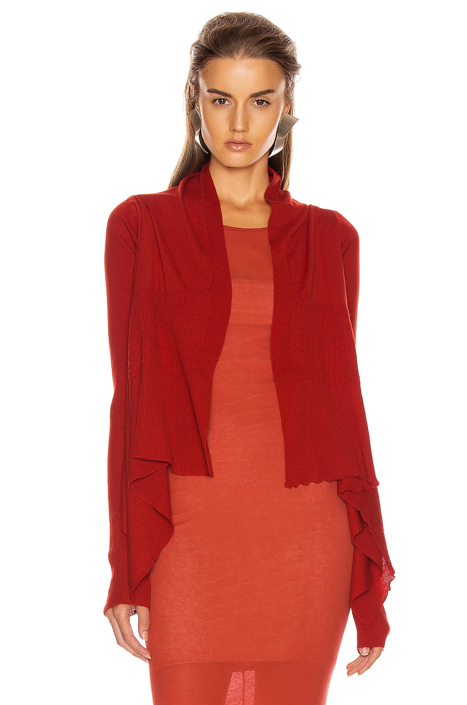 Image 1 of Rick Owens Short Wrap Cardigan in Cardinal Red