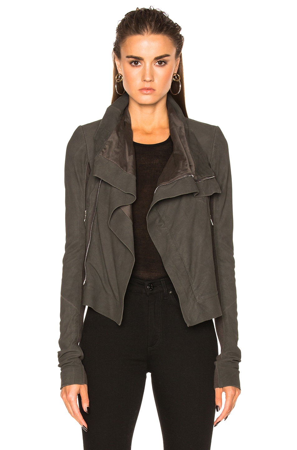 Image 1 of Rick Owens Blister Leather Classic Biker Jacket in Dark Dust