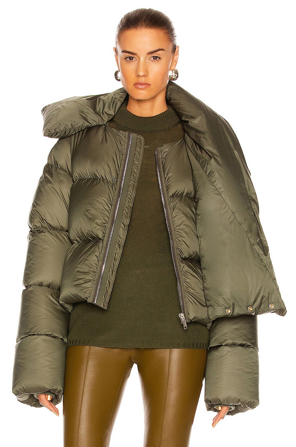 Image 1 of Rick Owens Funnel Neck Jacket in Green