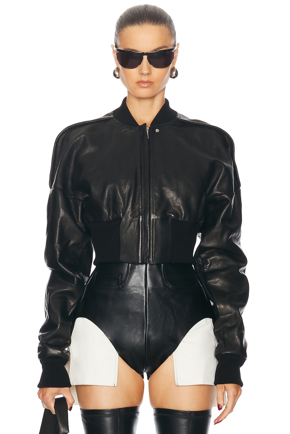 Image 1 of Rick Owens Cropped Flight Jacket in Black