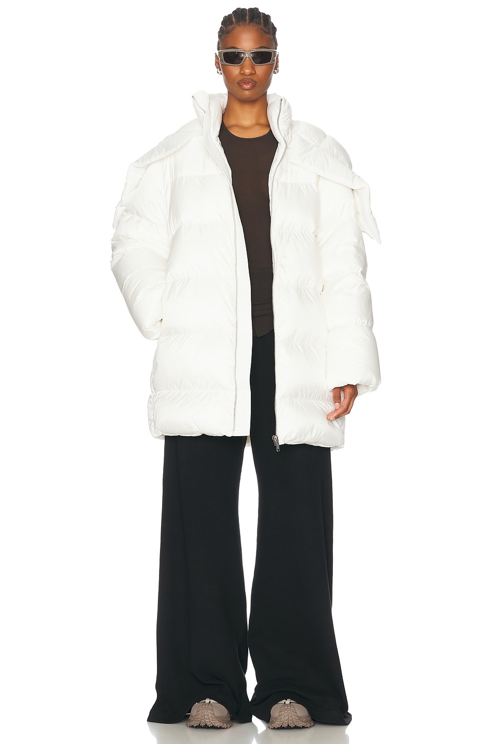 Image 1 of Rick Owens X Moncler Hooded Cyclopic Coat in Milk