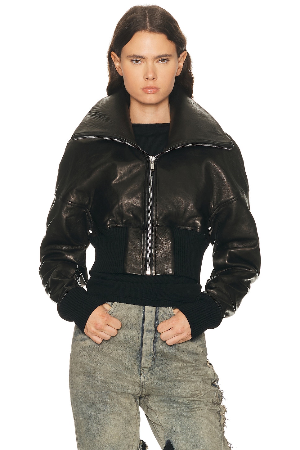 Rick Owens Dracucollar Cropped Jacket In Black