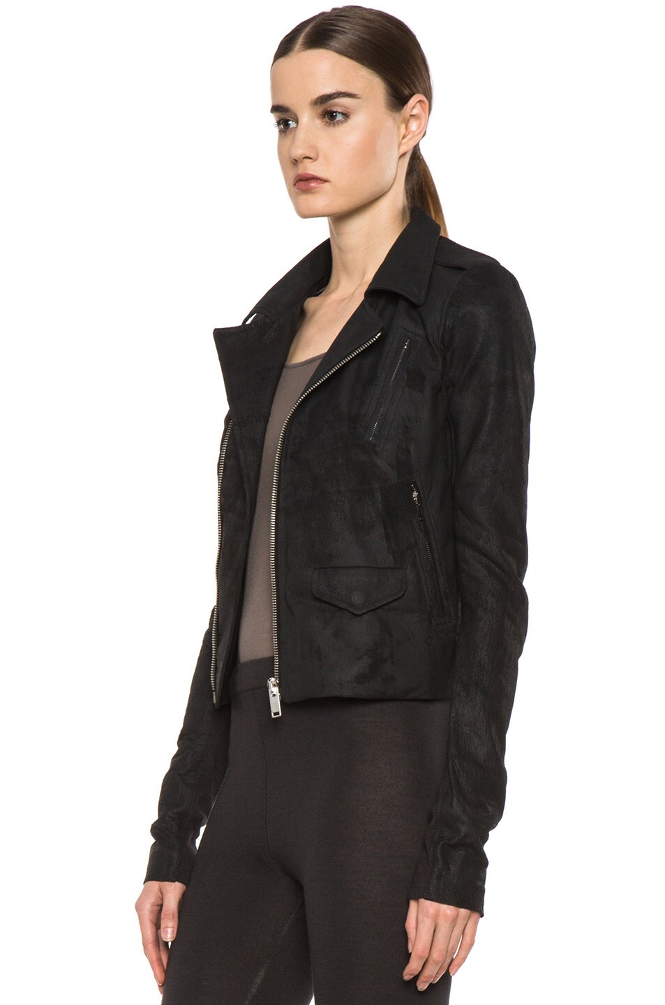 Rick Owens Short Stooges Lambskin Leather Moto Jacket In Black Fwrd Image 3 Of Rick Owens Short Stooges Lambskin Leather Moto Jacket In Black