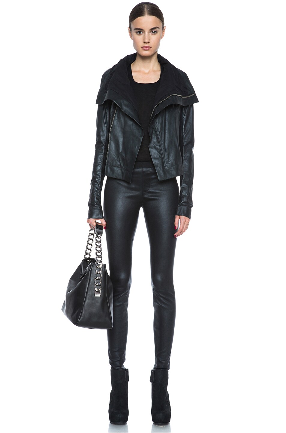 Rick Owens Classic Lambskin Leather Biker Jacket In Black Fwrd Image 6 Of Rick Owens Classic Lambskin Leather Biker Jacket In Black