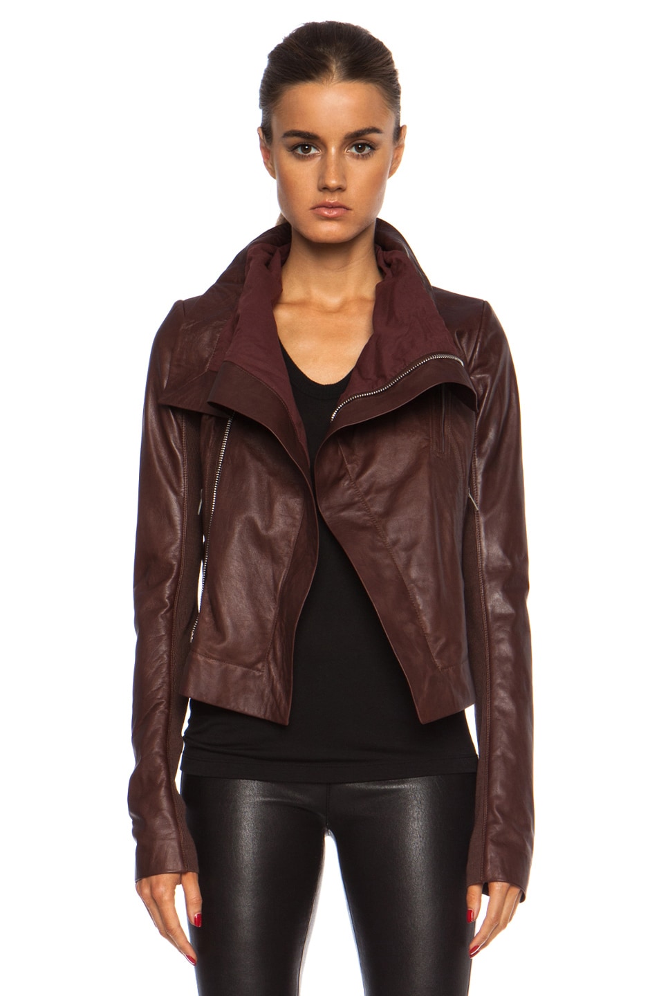 Image 1 of Rick Owens Classic Biker Glass Ice Leather Jacket in Blood