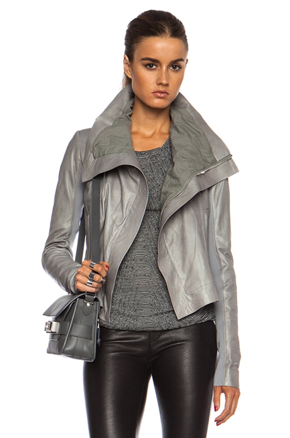 Image 1 of Rick Owens Classic Biker Glass Ice Leather Jacket in Tear