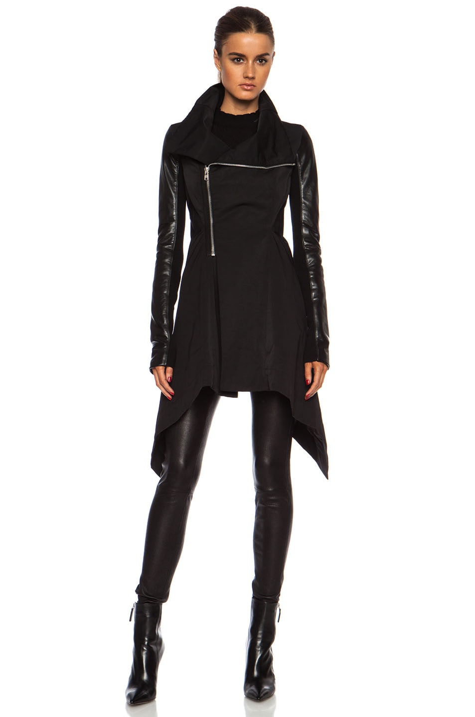 Rick Owens Oblique Biker Cotton-Blend Jacket with Leather Sleeves in ...