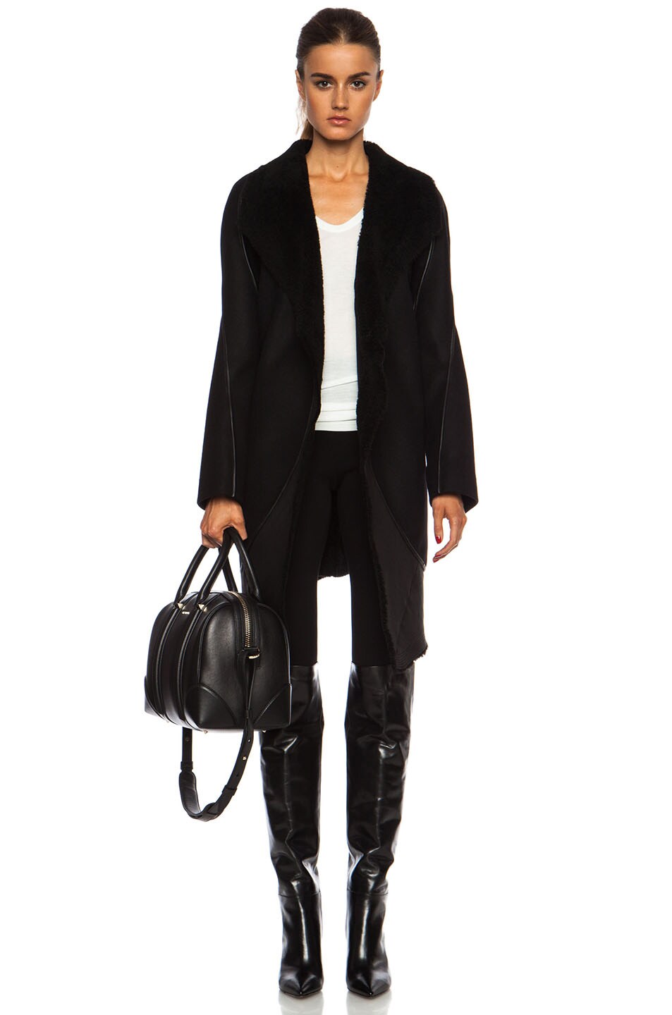 Image 1 of Rick Owens Shearling Stag Coat in Black