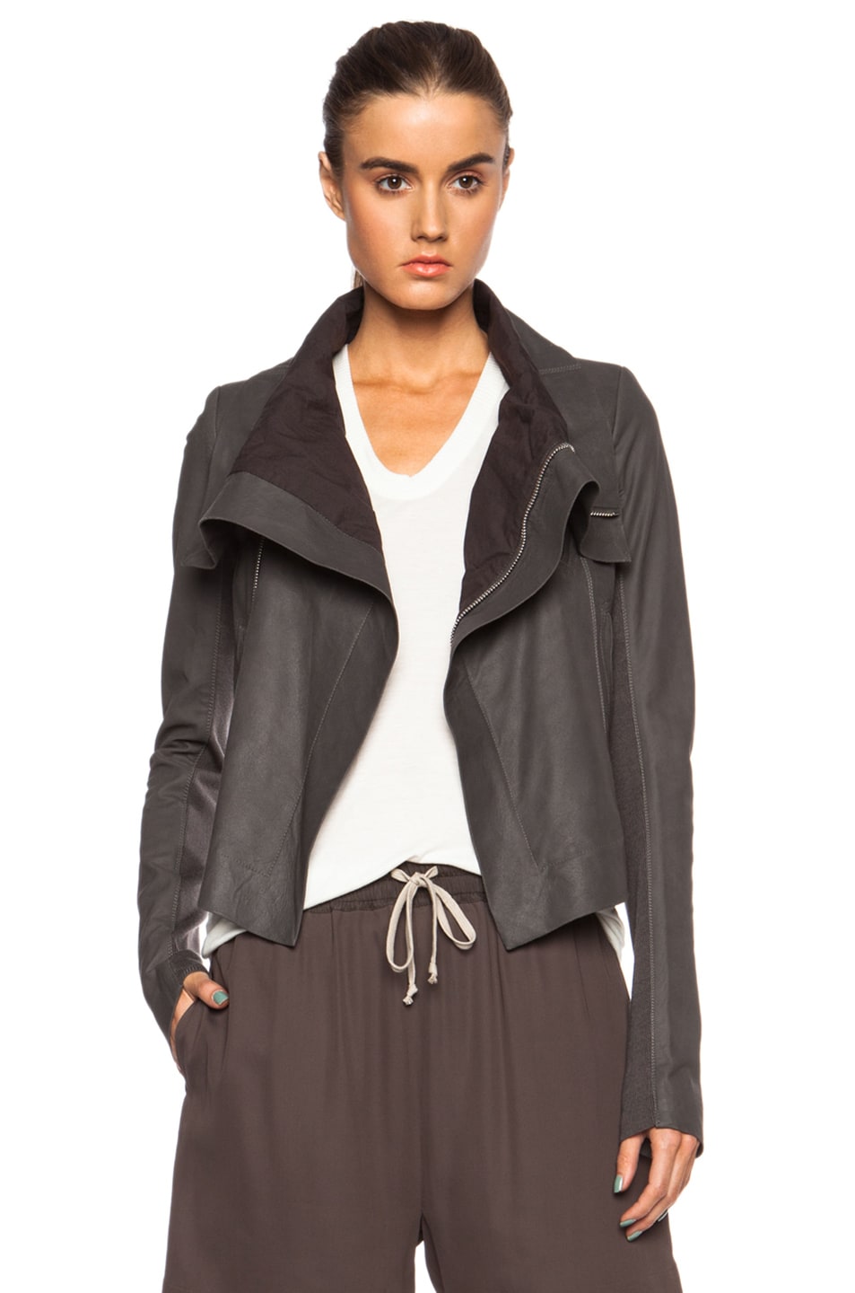 Image 1 of Rick Owens Classic Blister Leather Biker in Dark Dust