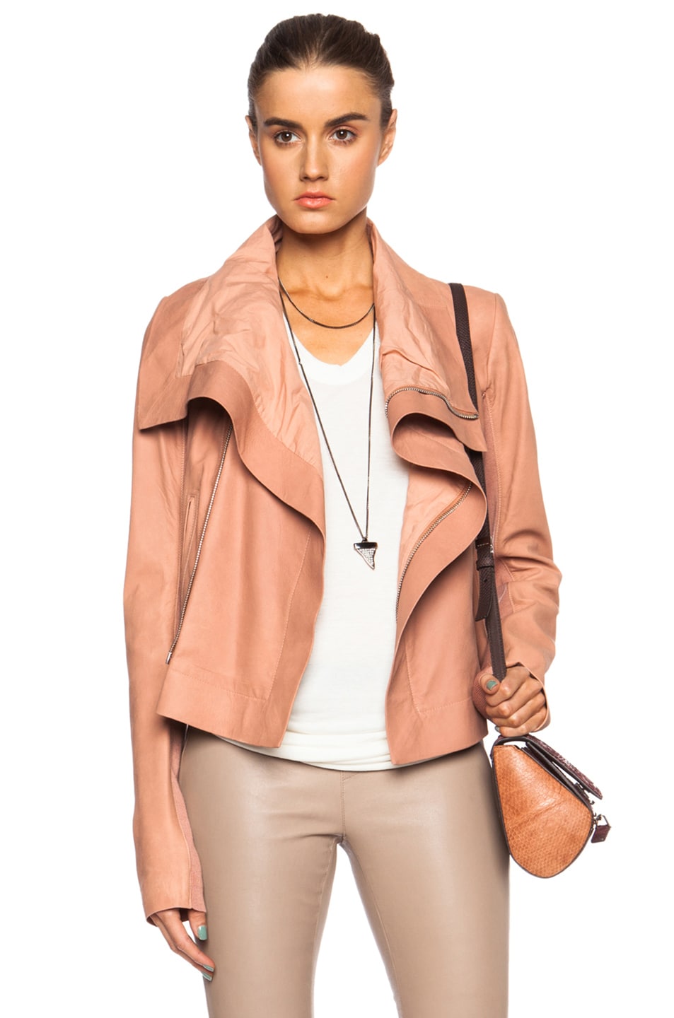 Image 1 of Rick Owens Classic Blister Leather Biker in Rose