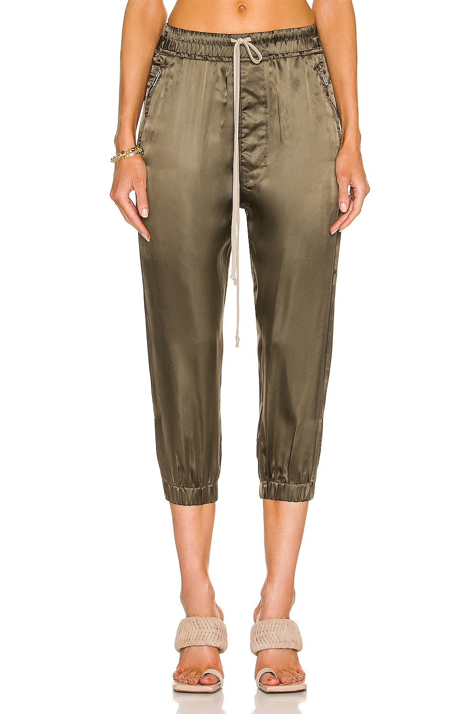 Image 1 of Rick Owens Cropped Track Pant in Green