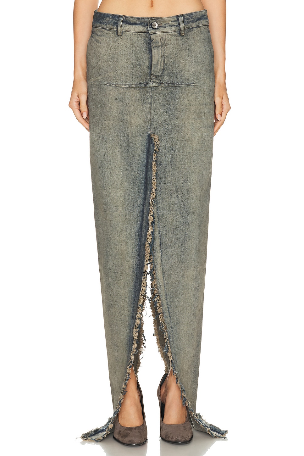 Image 1 of Rick Owens Denim Sliced Skirt in Dirty Hustler