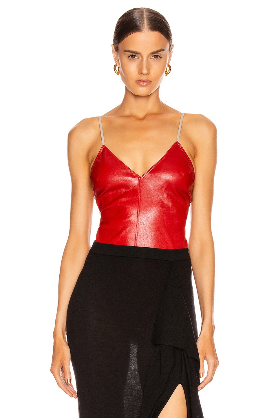 Image 1 of Rick Owens Leather Sally Top in Cardinal Red