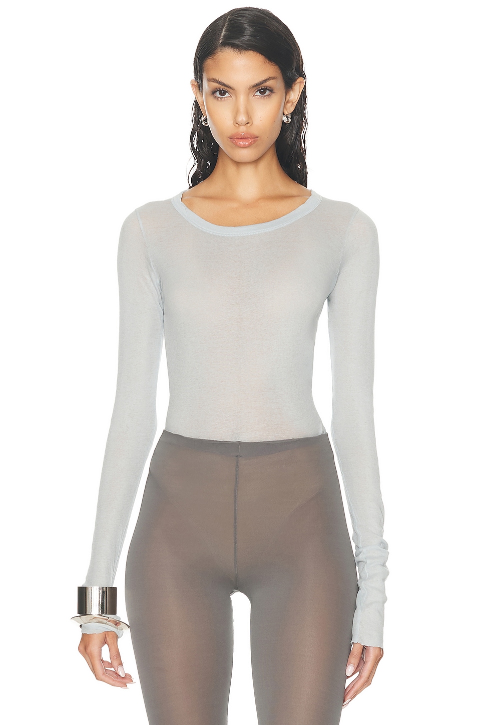 Image 1 of Rick Owens Rib Long Sleeve Top in Pale Blue