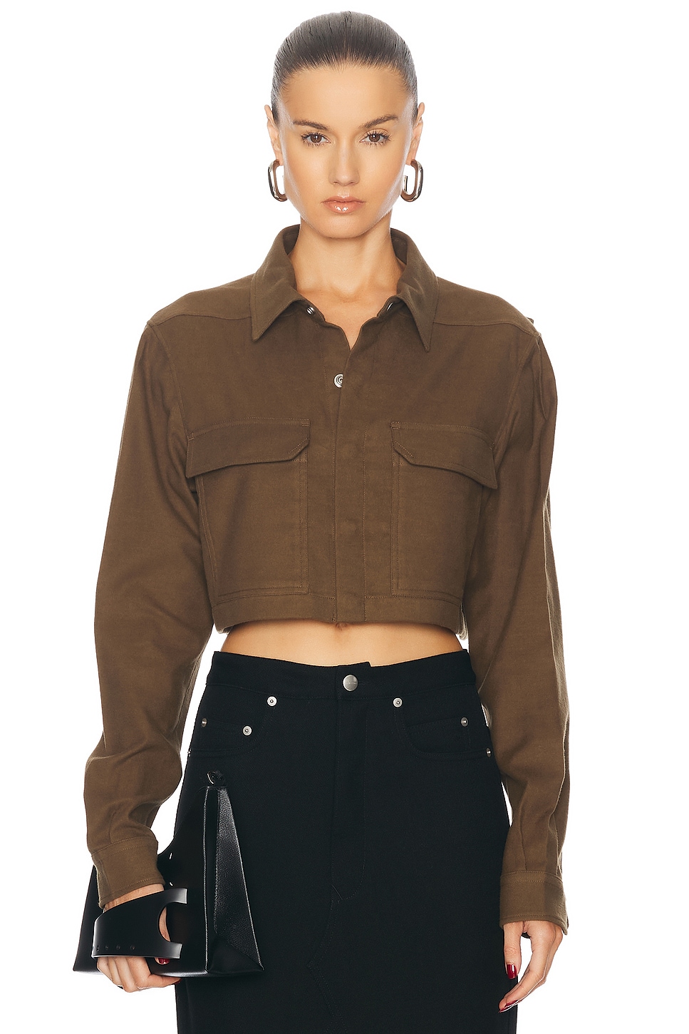 Image 1 of Rick Owens Cropped Shirt in Bean