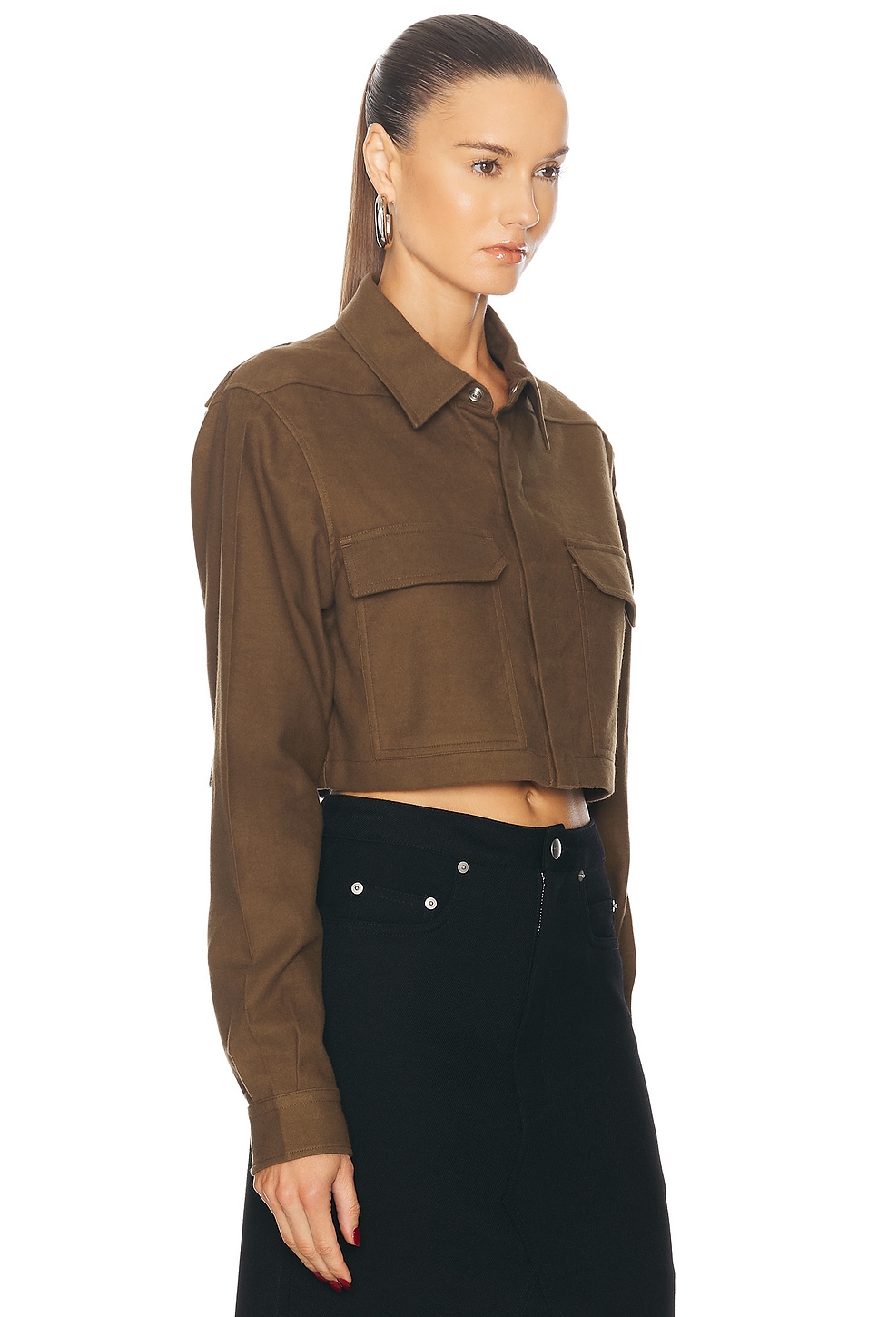 Rick Owens Press-stud Cropped Shirt In Bean