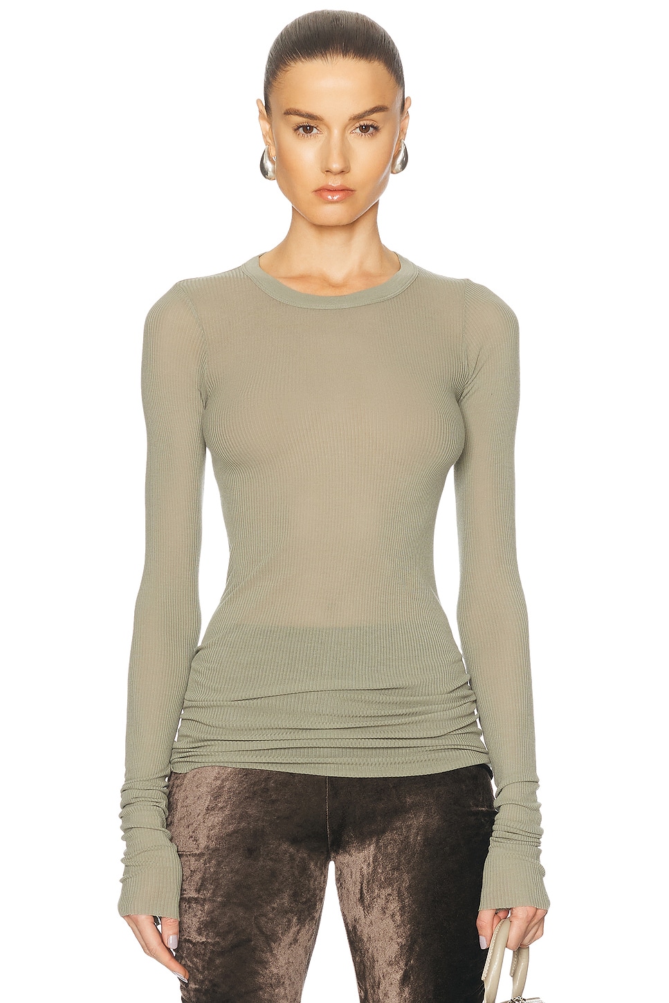 Image 1 of Rick Owens Rib Long Sleeve Tee in Celadon