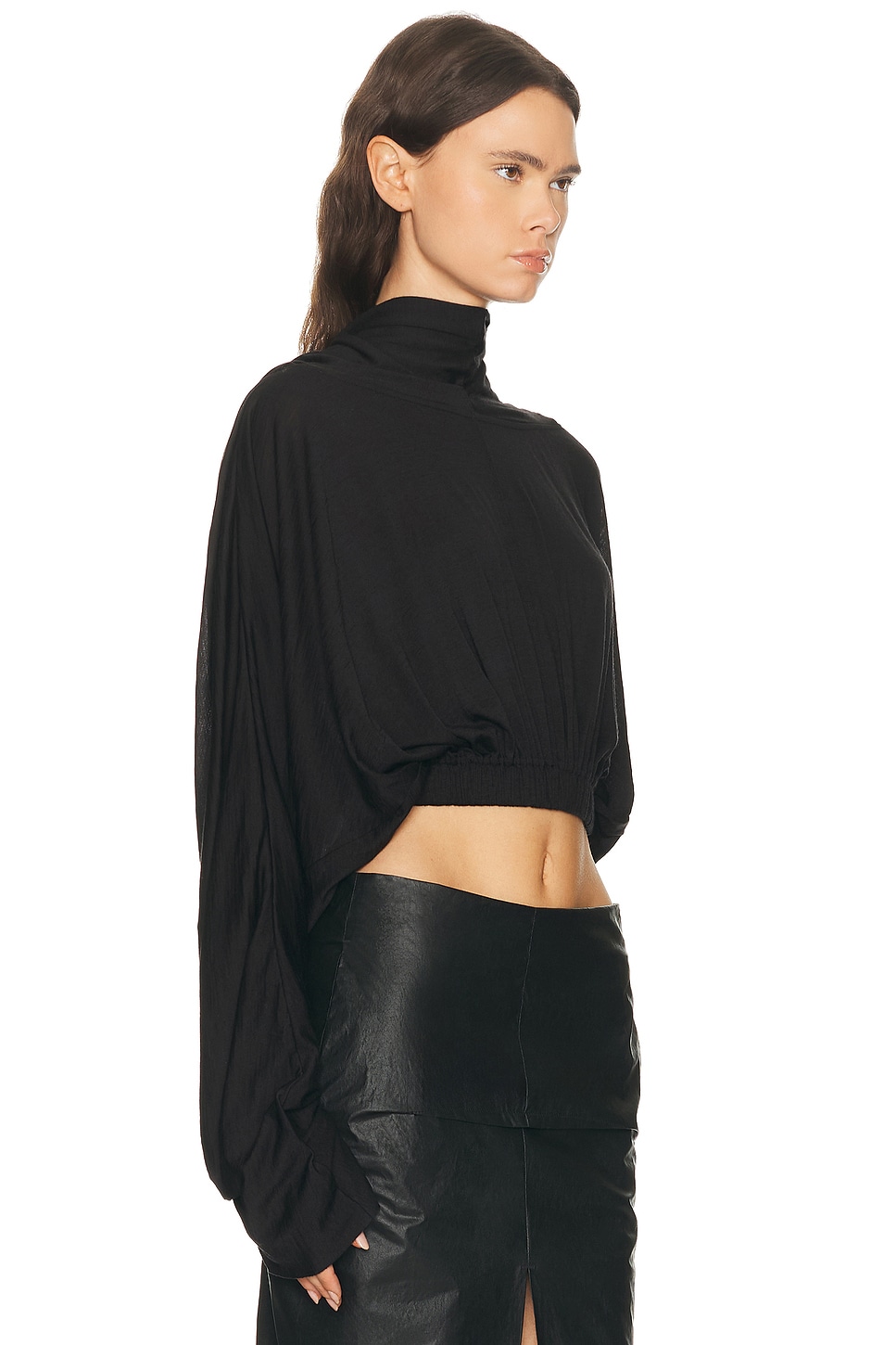 Rick Owens Cropped Hooded Top In Black