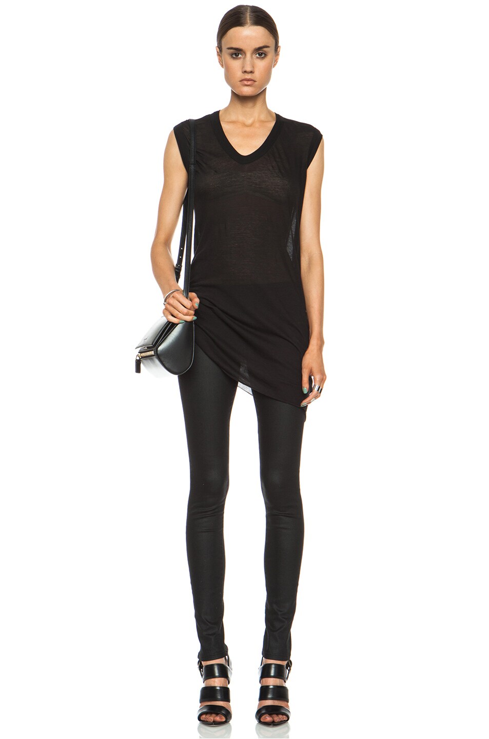 Image 1 of Rick Owens Cotton V-Neck Tee in Black
