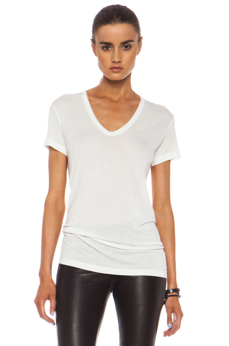 Image 1 of Rick Owens Cropped Viscose-Blend V-Neck Tee in White