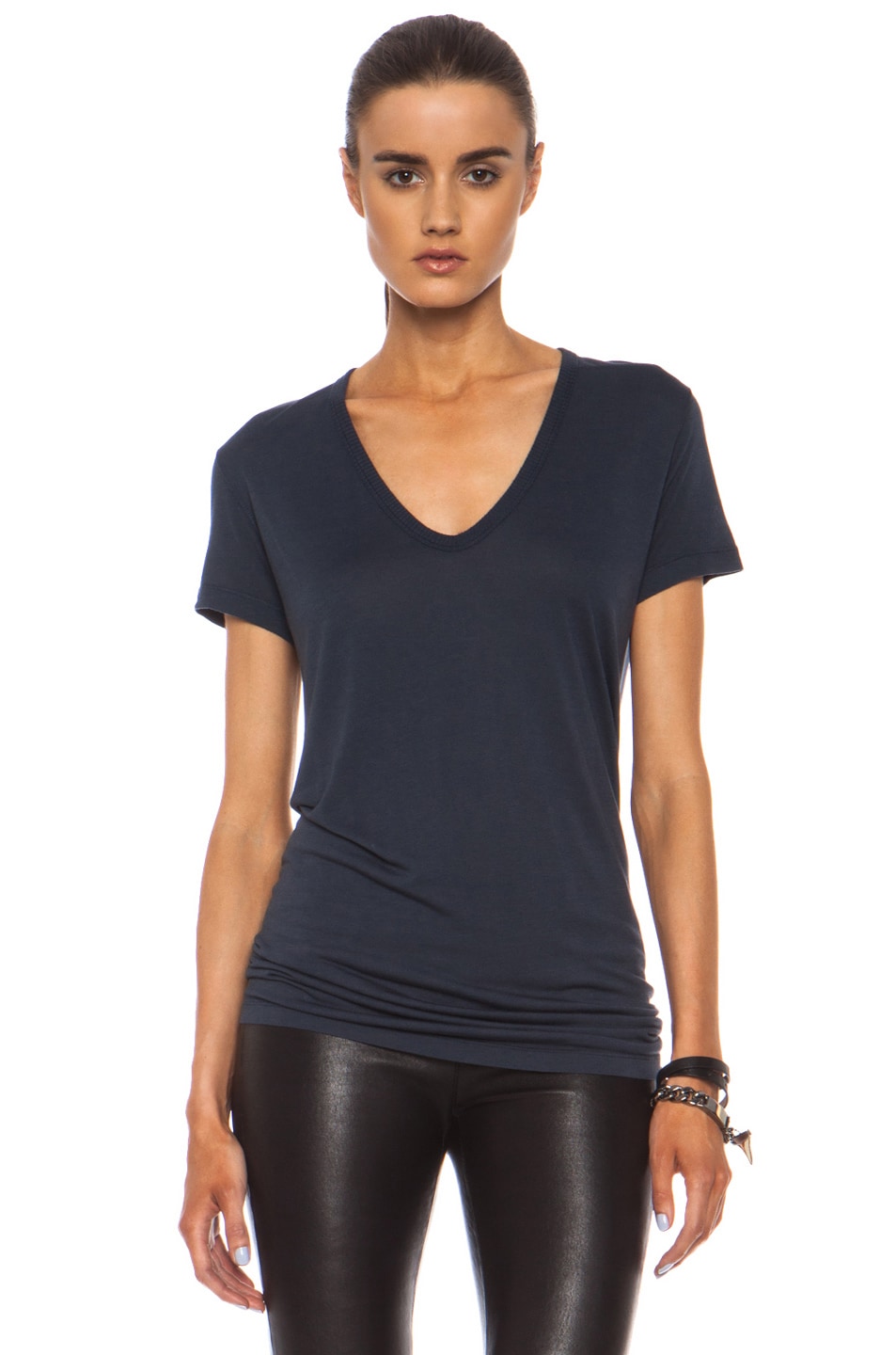Image 1 of Rick Owens Cropped Viscose-Blend V-Neck Tee in Passport