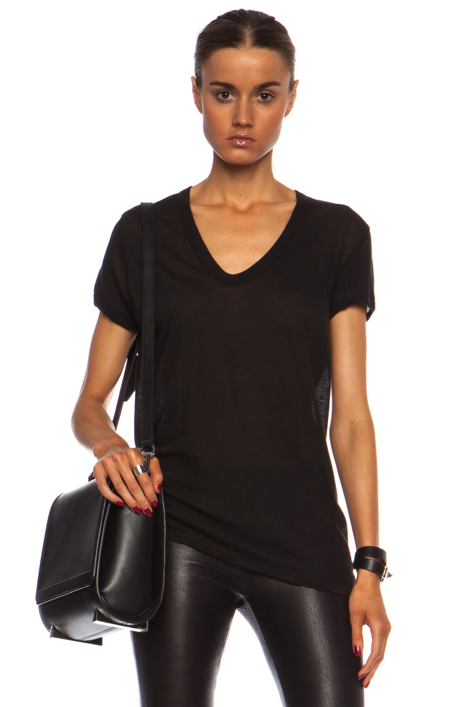 Image 1 of Rick Owens V-Neck Cotton Tee in Black
