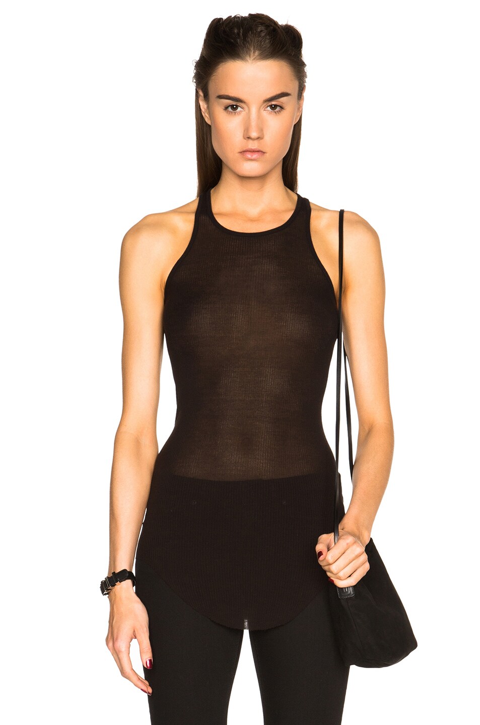 Image 1 of Rick Owens Ribbed Cotton Basic Tank in Black