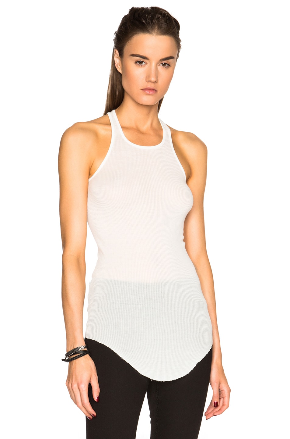 Image 1 of Rick Owens Ribbed Cotton Basic Tank in Milk