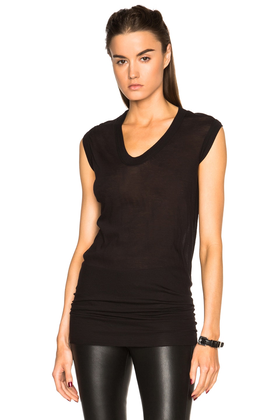 Image 1 of Rick Owens Unstable Cotton V Neck Sleeveless Tee in Black