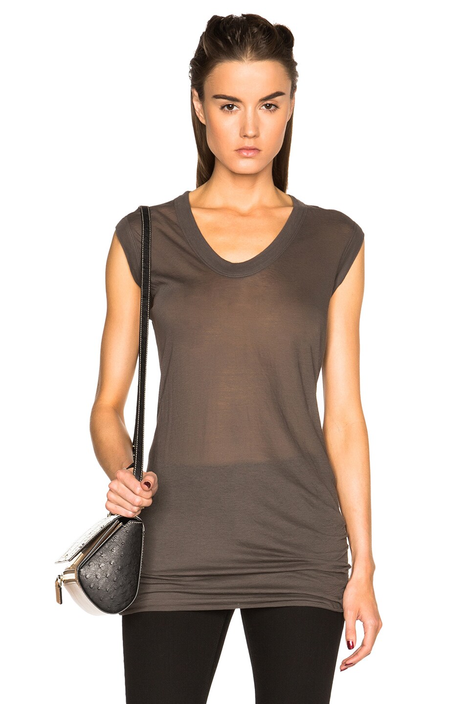 Image 1 of Rick Owens Unstable Cotton V Neck Sleeveless Tee in Dark Dust