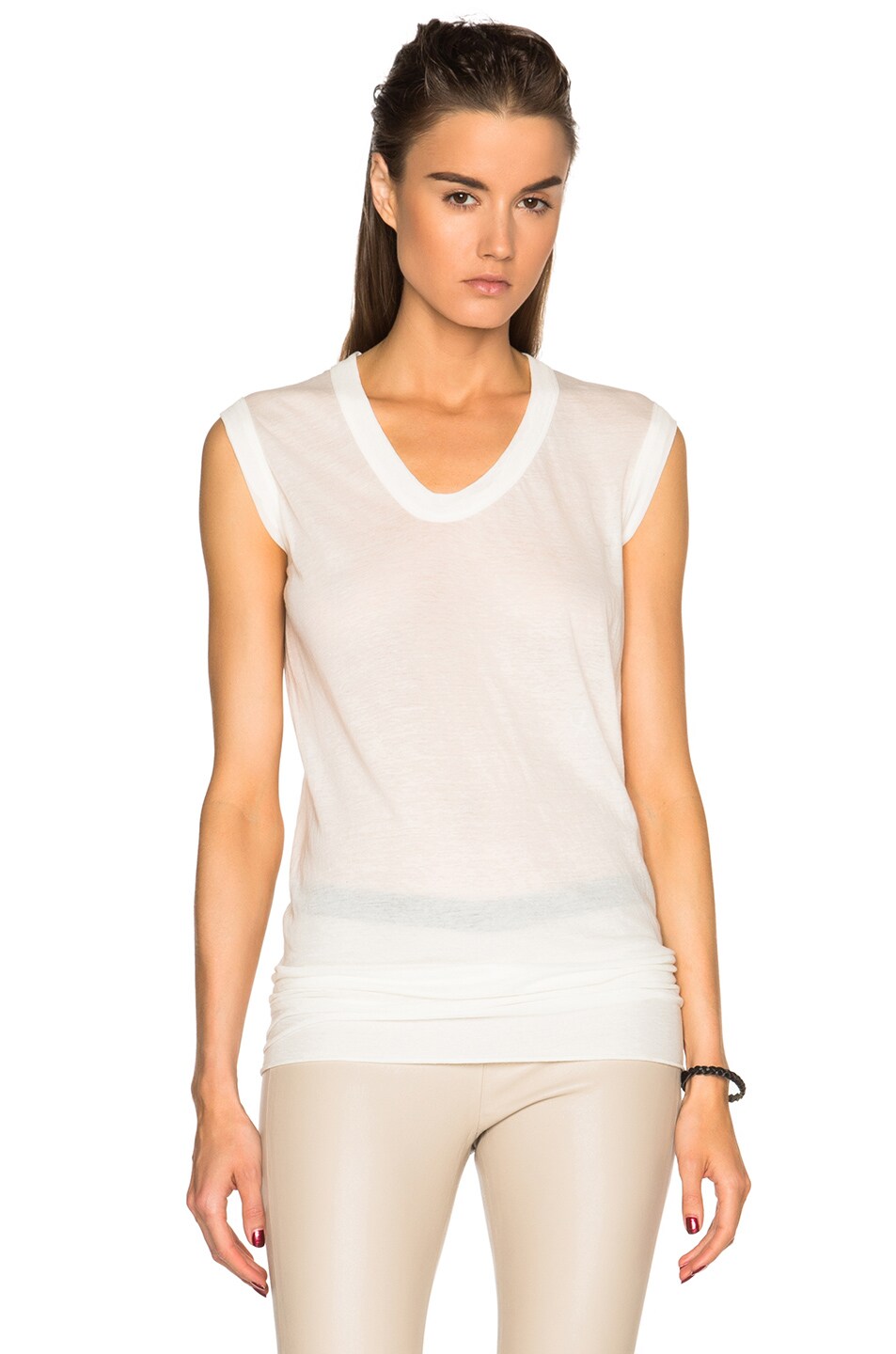 Image 1 of Rick Owens Unstable Cotton V Neck Sleeveless Tee in Milk