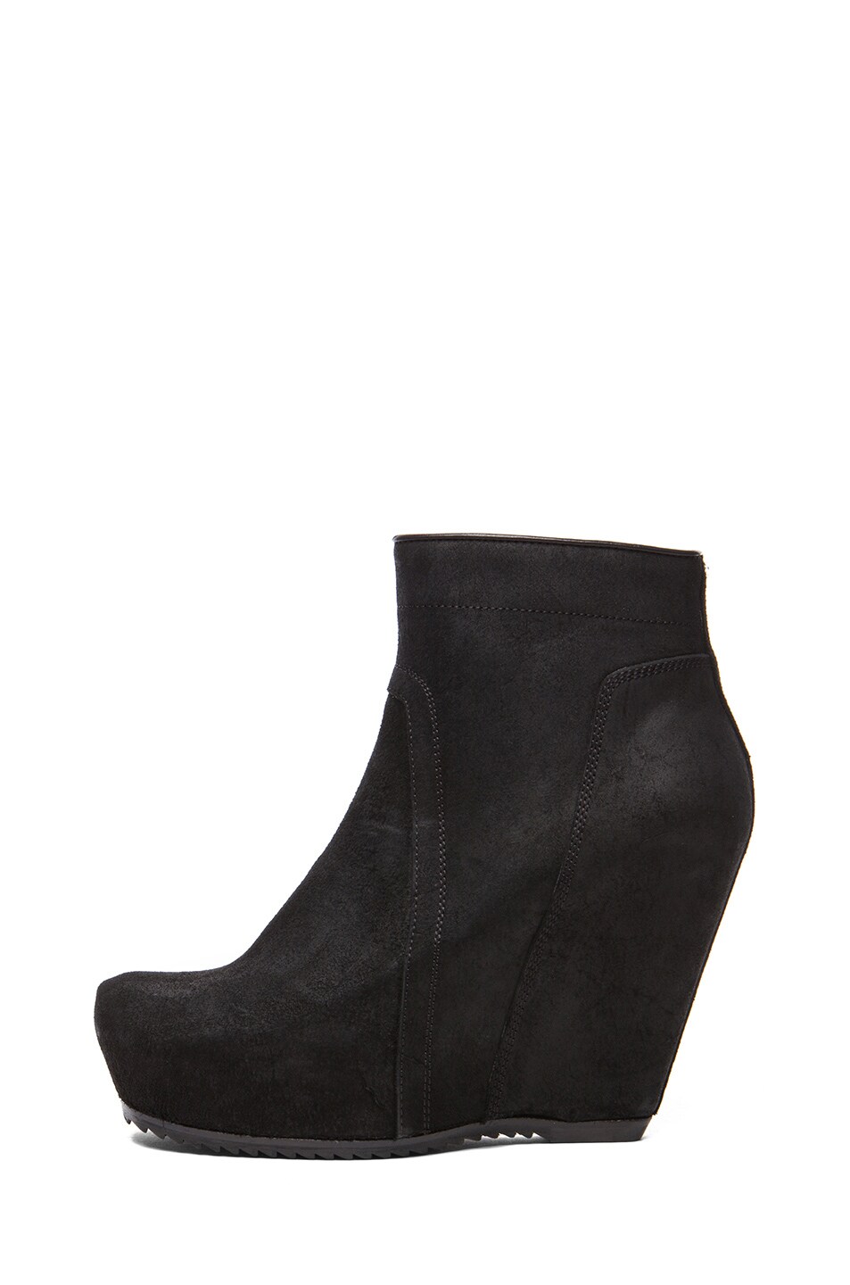 Image 1 of Rick Owens Distressed Leather Basic Wedge Bootie in Black