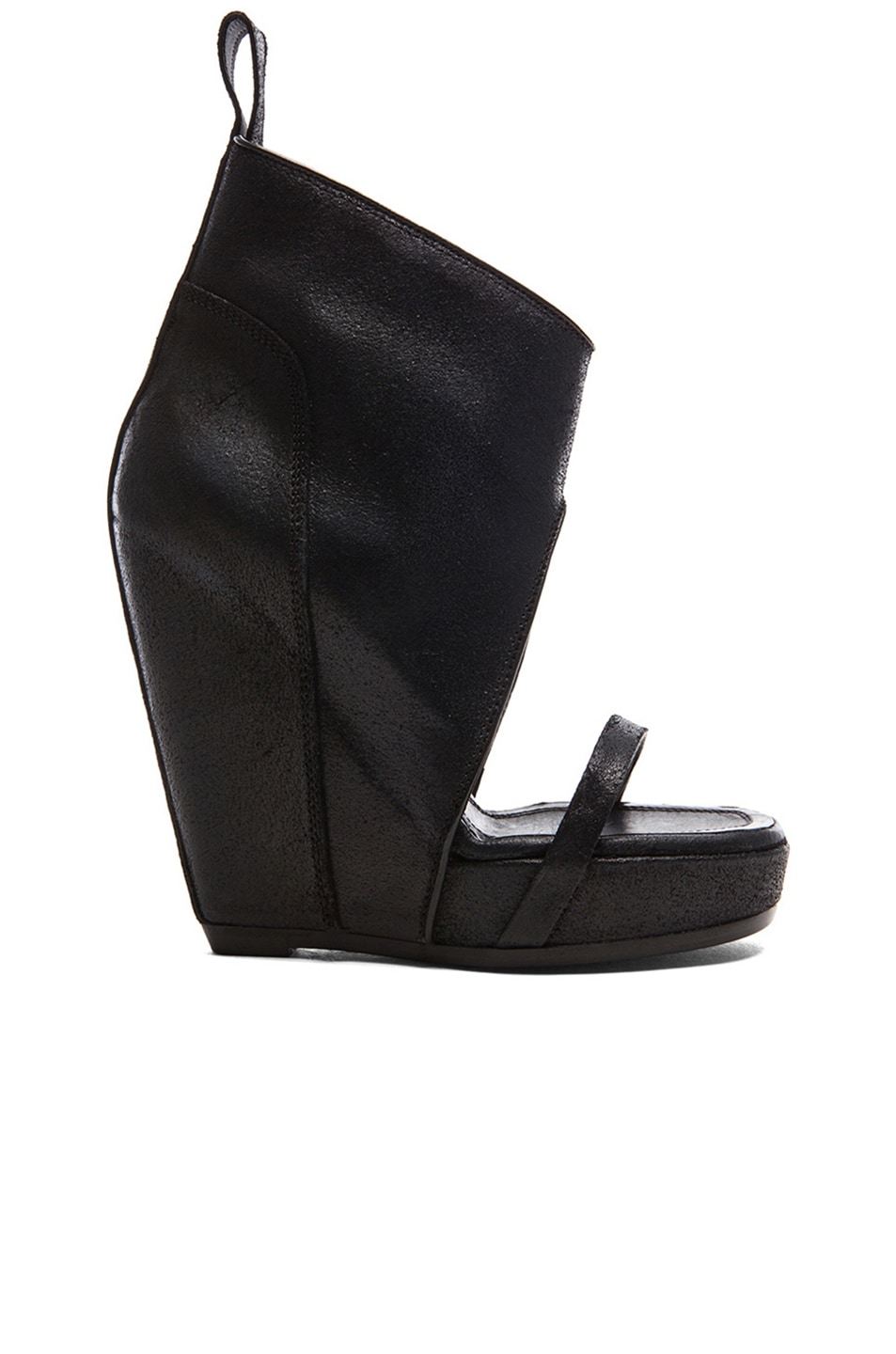 Image 1 of Rick Owens Distressed Leather Wedge Sandals in Black