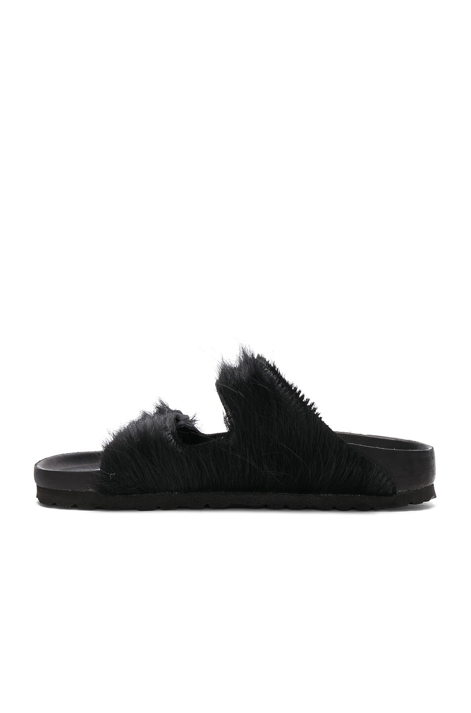 Rick Owens x Birkenstock Cow Hair Arizona Sandals in Black | FWRD