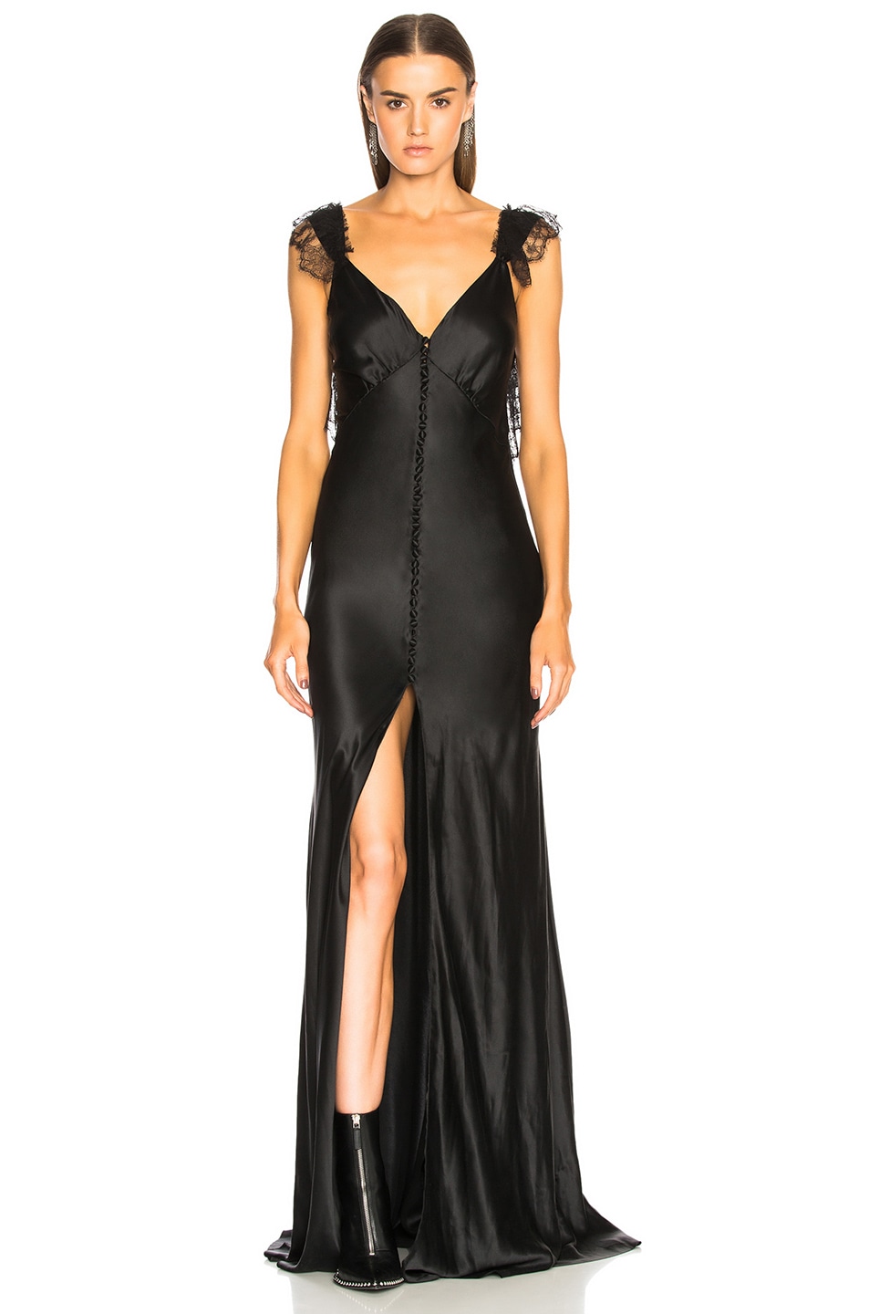 Redemption Gown with Covered Buttons in Black | FWRD