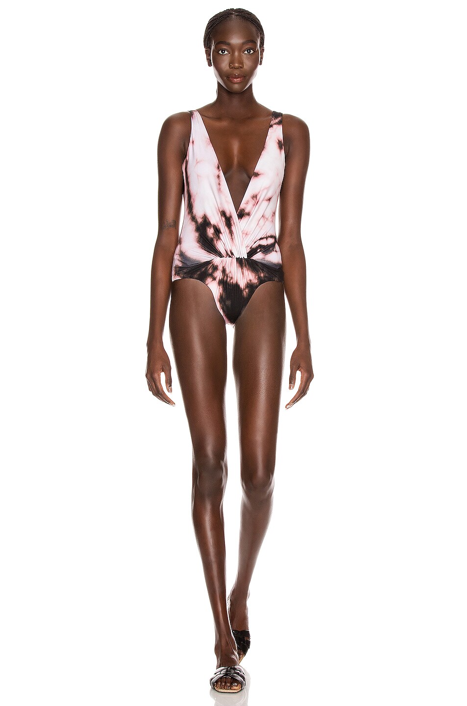 Image 1 of Redemption Deep V Gathered Front Swimsuit in Multi