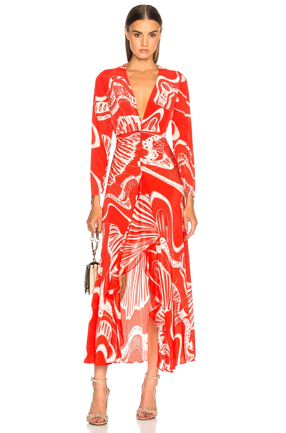 Image 1 of RIXO Maxi Dress in Psychedelic Shell Red Cream