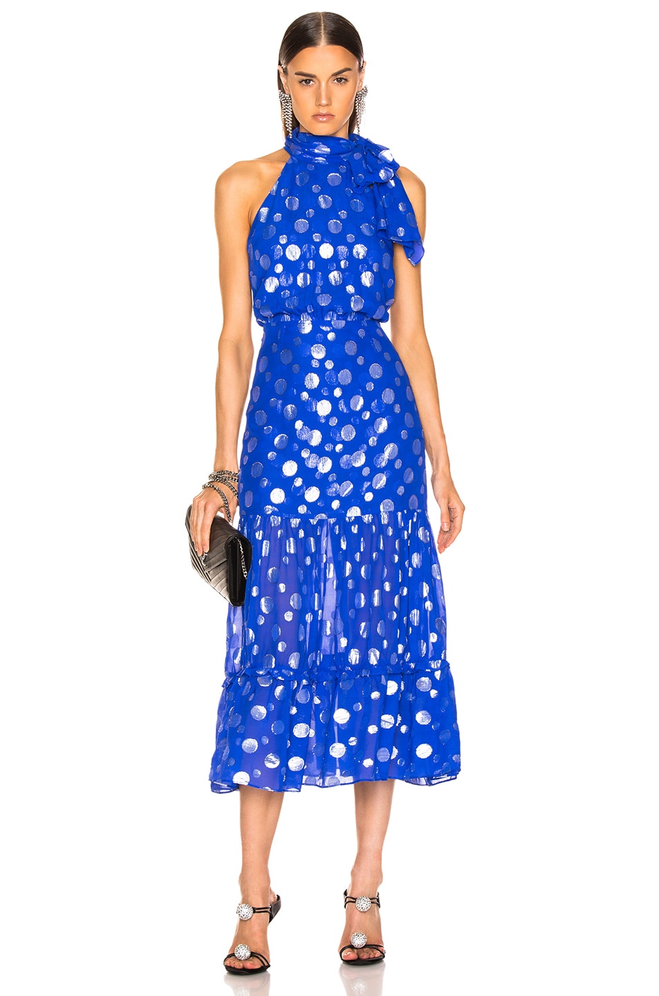 Image 1 of RIXO Eleanor Lame Spot Dress in Blue