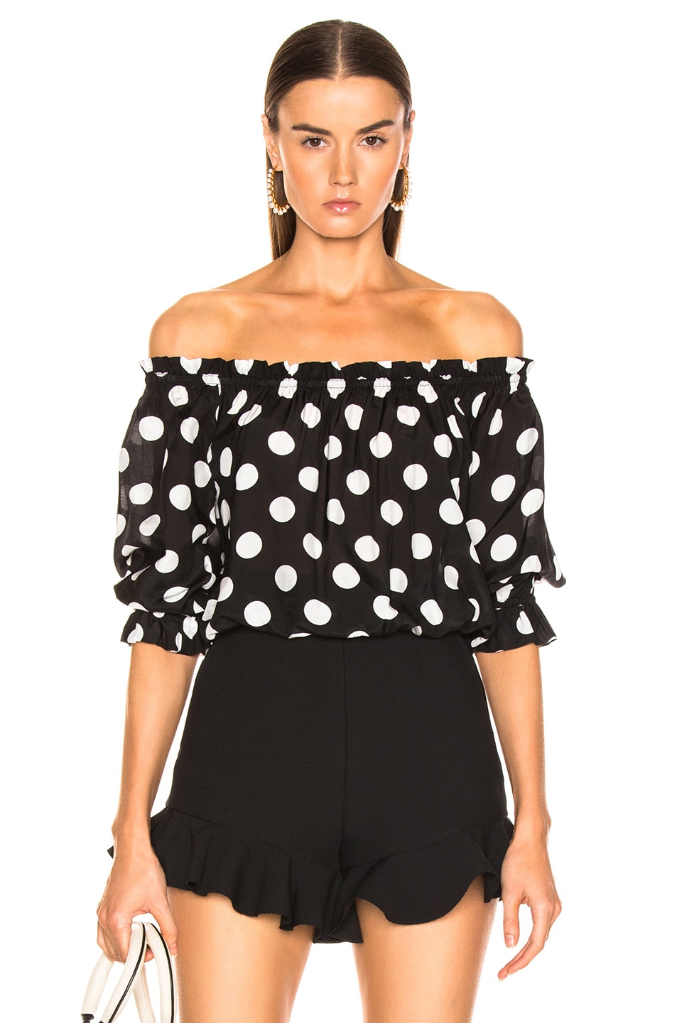 Image 1 of RIXO Kerry Pearl Spot Top in Black & White