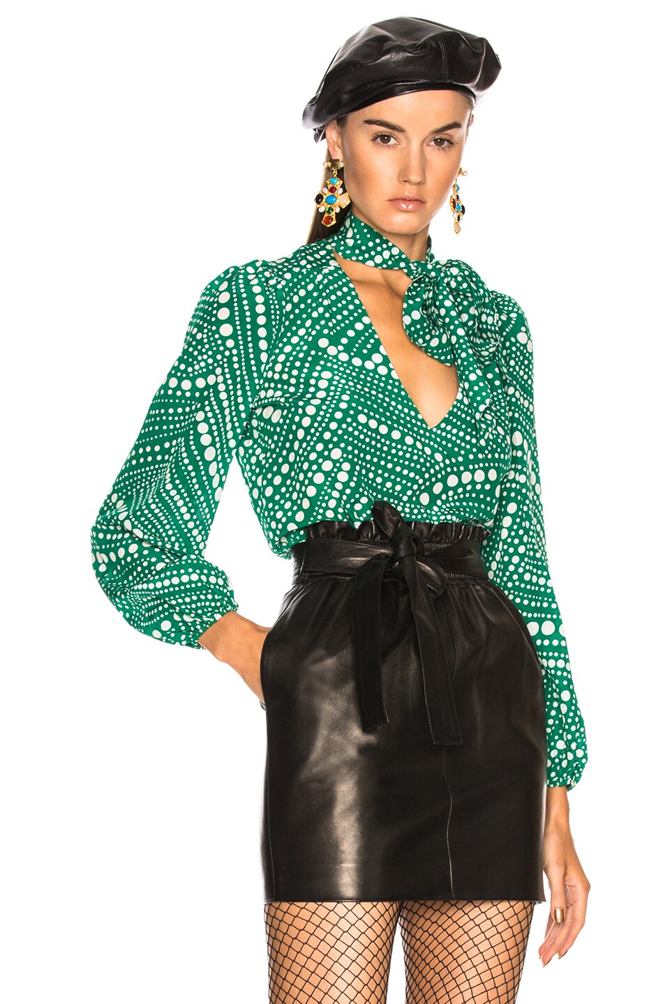 Image 1 of RIXO Kate Blouse in Green Psychedelic Spot