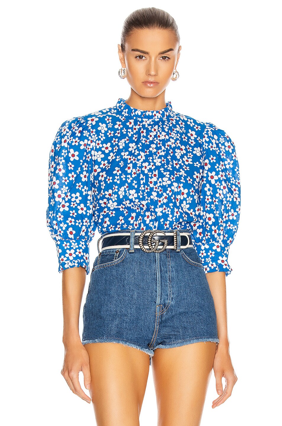 Image 1 of RIXO Mandy Top in Blue, Red & White Micro Mod Floral
