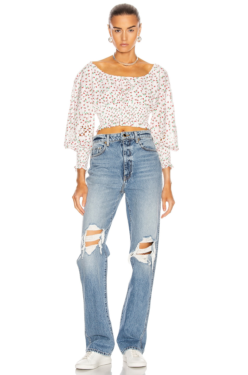 RIXO Helena Top in Embroidered Ditsy Floral | FWRD