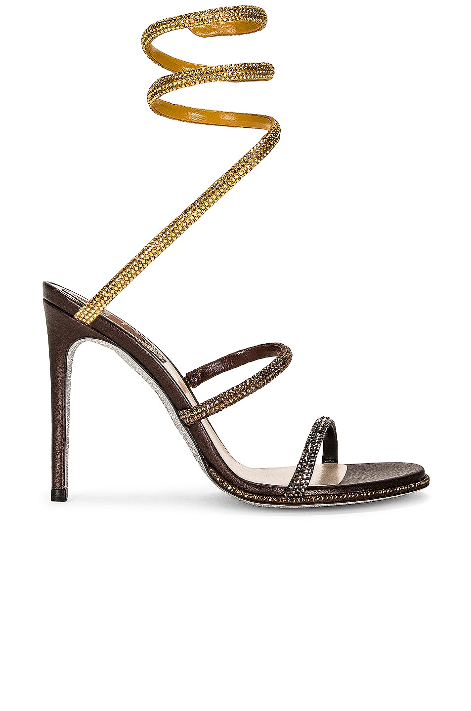 Image 1 of RENE CAOVILLA Cleo 105mm Lace Up Sandal in Brown, Jet Nut, & Smoked Topaz