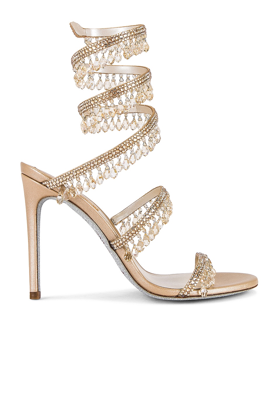 Image 1 of RENE CAOVILLA Chandelier 105mm Lace Up Sandal in Nude, Gold, & Honey
